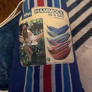 Bliss Blue Striped hammock in a bag.
